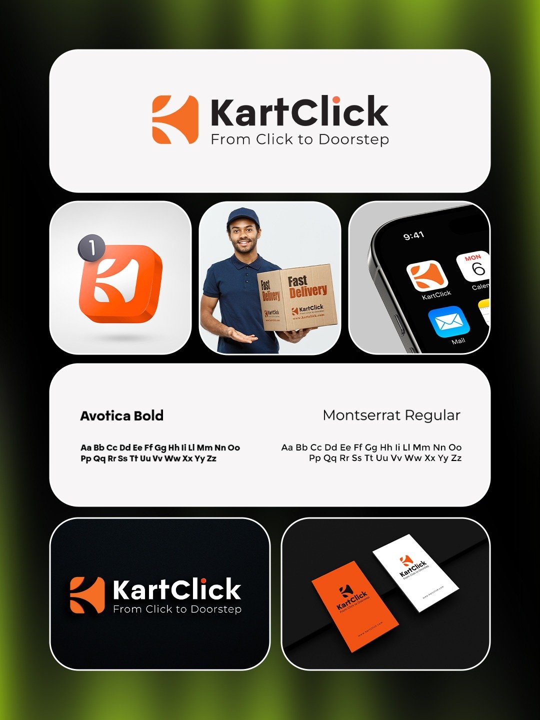 KartClick brand identity with website and app mockups