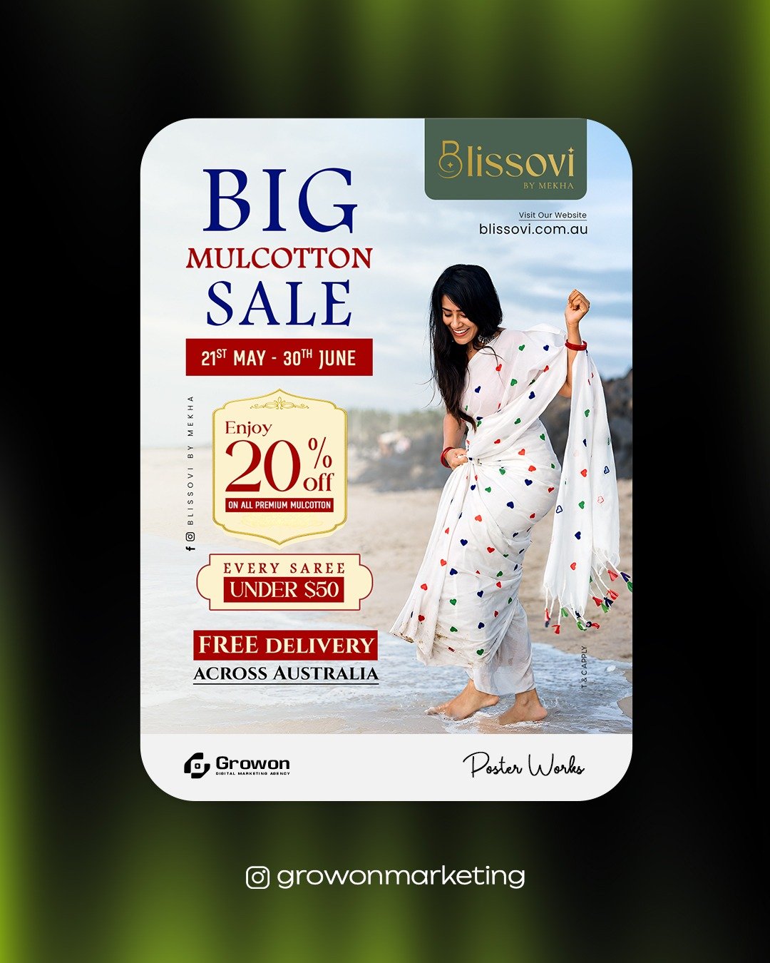 Blissovi by Mekha mulcotton saree sale poster